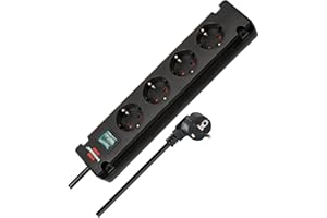 ‎BRENNENSTUHL Brennenstuhl Bremounta Steckdosenleiste 4-Fach mit Schalter (Mehrfachsteckdose mit 90 Grad Steckdosen, Steckerleiste mit Befestigungsmöglichkeit und 1,5m Kabel) schwarz