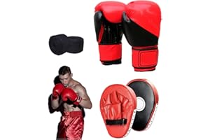 BONJUME Juego de entrenamiento de boxeo, 1 par de guantes de boxeo de 6 oz y 1 par de almohadillas para Muay Thai Box Pratzen PU Handpratzen Boxpratzen Boxpads Boxpads Mitts Boxhandschuhe Set für Kinder