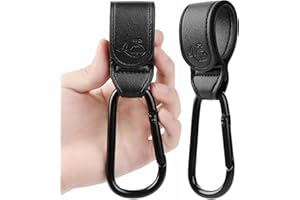 Funbliss Ganci per passeggino per appendere borse e shopping, clip per passeggino, taglie forti, chiusura in velcro di qualità per bambini, colore nero, confezione da 2