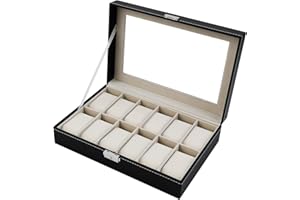 Nuangoo Scatola Porta Orologio con Serratura Fibbia in Metallo,Scatola Portaorologi,Cuscinetti Rimovibili,Scatola Porta Orologi 12 Scompartimenti Box Storage in Pelle