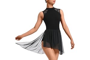 DANSHOW Vestido de baile moderno lírico para mujer trajes de danza contemporánea asimétrico alto bajo falda,Ropa de baile de encaje