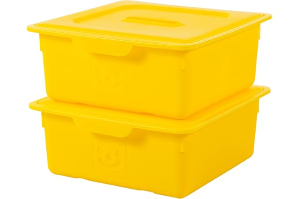 Iris Ohyama, Boîte de rangement plastique enfant, Lot de 2, 10 L, Sans BPA -KDL-330 - Jaune, Empilable - L33 x P31.5 x H13.5 cm