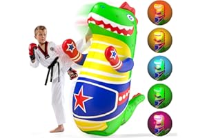 SUNRAD Inflatable Dinosaur Punching Bag for Kids,120cm Stable Boxing Bag with LED Light,Bop Bag for Toddlers and Children Ages 3-7,Blow Up Toy with Bounce-Back,Fill Base with Water,Gifts for Boys Girls
