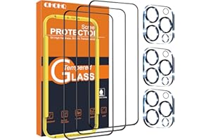 QHOHQ Verre Trempé pour iPhone 16 Pro Max + Caméra Arrière Protecteur, Qualité Militaire Protection écran, [Couverture Complète], Ultra Top 9H+ HD Glass Film, Avec Outil de Montage Facile [3+3 Pièces]