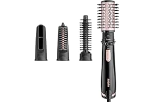 BaByliss Brosse soufflante rotative Dry, Straighten and Style - Pour sécher, lisser et mettre en forme, Fonction ionique, Avec 4 accessoires interchangeables, Noir, AS200E