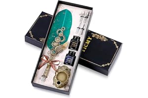 YICMY Quill Pen Ink Set, Feather Pen Calligraphy Pen Set with 2 Inks, 4 Nibs, Pen Holder, Stationery Gift Calligraphy Set for Beginners Handwriting Lovers Birthday Christmas