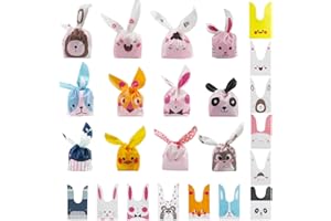 Dunkwckore 60PCS Bolsas Chuches Cumpleaños, Bolsas Regalo Cumpleaños Infantil, Bolsa Caramero Galleta Conejo, Bolsa de Dulces de Animales Set para Galletas de Caramelo Chocolate y Frutos Secos