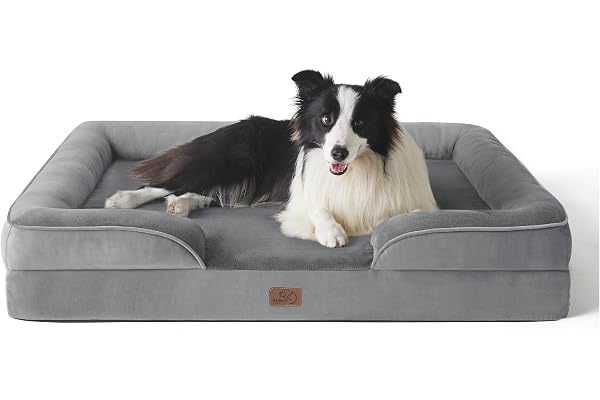 Bedsure Panier Chien Grande Taille - Canapé Chien Orthopedique et Dehoussable, Lit pour Animaux Lavable, Anti-dérapant et Ultra Doux Gris, Taille 89x63x16.5 cm
