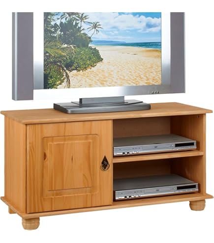 CARO-Möbel Salsa TV Rack 85 cm plank TV kast massief grenen in Mexico stijl, gebeitst/gewaxt, 2 deuren, 1 open vak