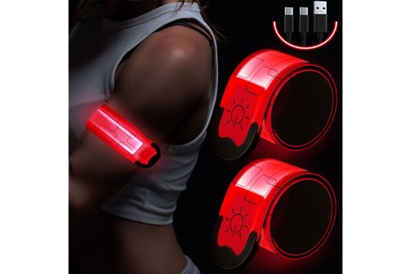 Simket 2PCS Brassard Lumineux LED Rechargeable Via USB, Brassard Reflechissant LED Running, Bande Clignotant Ajustable Bracelet Lumineux LED de Sécurité pour Jogging, Camping etc