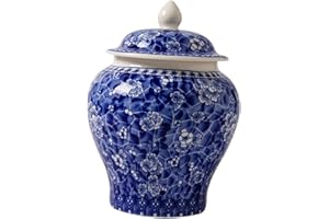 Gralara Tarro de Jengibre de cerámica, tarros de Chinoiserie Estilo Vintage con Tapa Jarrón Chino Tarro de Jengibre asiático para decoración de Mesa