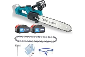Motosierra Bateria de 12 pulgadas mejorada con 2 baterías de 18 V y 5,5 Ah y cargador, motor de cobre de 4100 rpm, lubricación automática; Eléctrica motosierra sin escobillas para poda de árboles