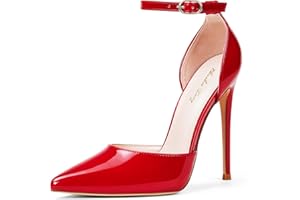 Zhabtuc Talons Hauts, Escarpins D'Orsay pour Femmes Bride à la Cheville Bout Pointu Chaussures de Mariage de Fête, Hauteur de Talon 12 cm, 36-42 EU