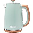 Haden Dorchester Temperature Control Kettle - 3000w Rapid Boil, Wood Effect Finish, 1.7litre - Green Stainless Steel Kettle - Overheat Protection - Digital Display
