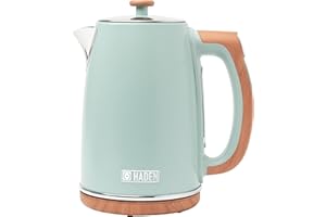 Haden Dorchester Temperature Control Kettle - 3000w Rapid Boil, Wood Effect Finish, 1.7litre - Green Stainless Steel Kettle - Overheat Protection - Digital Display