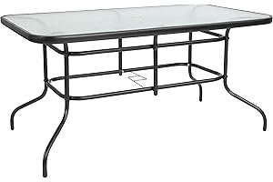 Flash Furniture Tory 31.5 inches x 55 inches Rectangular Tempered Glass Metal Table with Umbrella Hole