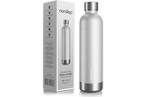 Nordiqo Botella Premium de Acero Inoxidable de 1L - Compatible con Sodastream Art, Duo, Enso, Terra (no Crystal), Aarke Carbonator 3 | Sin fecha de caducidad | Apta para lavavajillas | Libre de Bpa