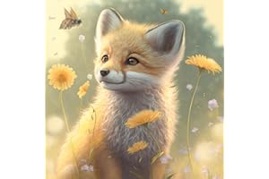 AIRDEA Bébé Renard Peinture en Diamant Kits pour Adultes Enfants, 5D Rond Fleurs Diamond Painting Kit Complet, DIY Animal Art du Diamant Peinture Diamant Kits,Broderie Diamant Mosaique 30x30cm