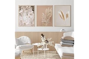 LPFNSF Moderne Blumen Leinwand Malerei 3 Stück Set Plant Wandbilder Boho Beige Natur Pampasgras Bilder, kein Rahmen. (30x40cm*3)