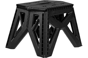 UTILIA COMMERCE Sgabello Pieghevole Portatile in ABS Nero - Sgabello Richiudibile per Casa, Ideale come Sgabello Bagno, Alzatina Cucina o Sedia per Doccia Bambini - Salvaspazio, Comodo e Leggero