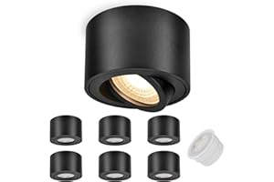 GeyouLux 6x Spots de Plafond Noir - Extra plat & pivotant à 38° - Ø80x50mm - Spot en saillie Orientable - 5W 500LM 3000K - Module LED 230V Inclus - Aluminium LED Plafonnier Spot