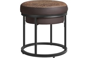 SONGMICS HOME LUIZ Collezione - Sgabello Rotondo, Sgabello da Trucco, Poggiapiedi, Piano Reversibile, Tavolino, Portata 300 kg, per Camera da Letto Soggiorno Ingresso, Marrone Noce LOM080K01