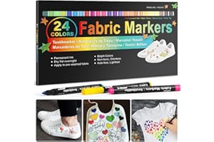 ANYUKE Pennarelli per Tessuti 24 colori di penne per tessuto, atossiche, lavabili, resistenti ai colori, per Jeans Borse di Tela Scarpe Magliette Cappelli,Penne in stoffa per pittura regali ideali