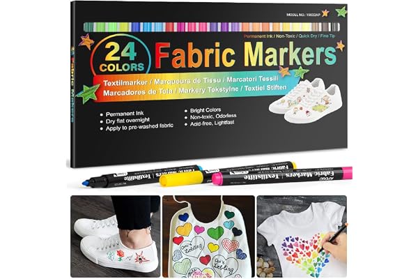 ANYUKE 24 Marqueurs Textile et Tissu, Marqueur Indelebile Non-Toxique,Feutres Textiles Permanent pour Vêtements Décorer des T Shirt,Sac Tissu,Chaussures,Tote Bag
