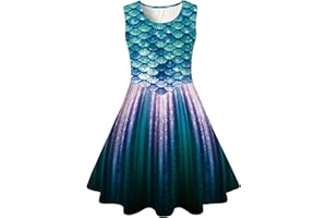 Belovecol Girls Dress Sleeveless 3D Pattern Swing Sundress A-line Round Neck Dresses Casual Party Mermaid Galaxy Dress 4-15 Years