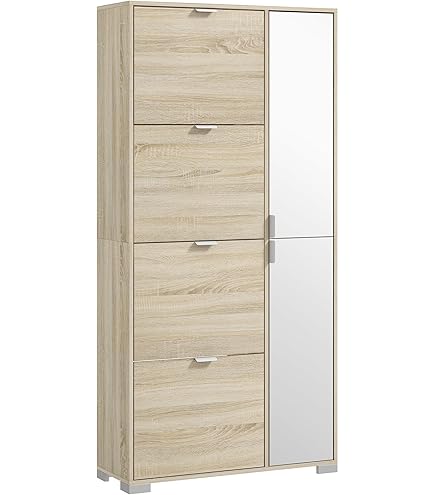 Meuble à Chaussures 5five Range Chaussures 4 Abattants + Miroir Naturel