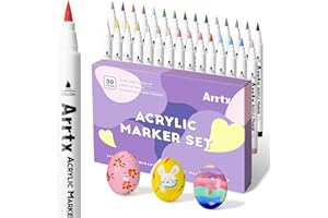 ‎ARRTX Arrtx Acrylstifte für Steine Bemalen, 30 Farben Acrylstifte Marker Pinsel Spitze, Permanent Acrylmarker für Steine malerei, Keramik, Glas, Holz, Metall, Leinwand, DIY Fotoalbum