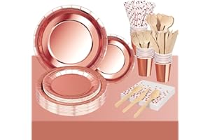 Nkaiso Stoviglie per Feste Rosaoro 193 Pezzi Stoviglie Carta Set Include Piatti di Carta Tovaglioli Tazze Posate, per Nuziale Doccia, Matrimonio, Compleanno -20 Ospiti