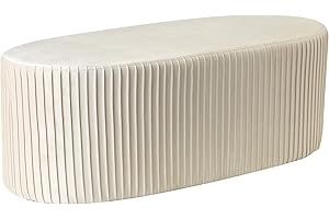 Montemaggi Sitzbank mit Aufbewahrungstruhe, aus Samt, lang, gerippt, Beige, oval, 101 x 42 x 37 cm