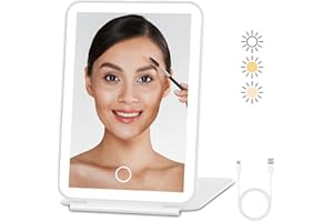 Sorbay Rechargeable Travel Mirror With Light Up Camping Portable Mirror With Lights Touch Make Up Compact Mirrors LED Folding Makeup Mirrors with 3 Color Lighting & Adjustable Brightness (UK BRAND)