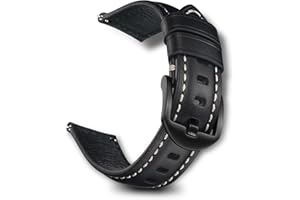 RoYiio Correa de Cuero es Adecuada para Lengüetas de 20mm,22mm, Suave Cómoda, Correa Repuesto Cuero Encerado Aceite Compatible con Amazfit/Xiaomi/Huawei/Samsung/Garmin Series