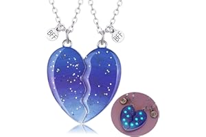 PWSAP Adorables BFF Noche de Estrellas Collares para 2, Best Friends Collar con Colgante de Corazón con Luminoso, Collar Magnético de Amistad, Joyería de Amistad para Mujeres Niñas Amigas Hermanas Madre