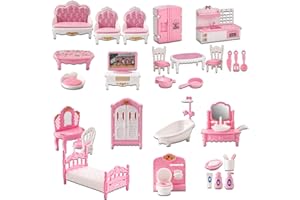 DYOUEN 32Pcs Dolls House Furniture Set Mini Building Blocks Dollhouse Minihouse Realistic Miniatures DIY Accessories Kit for Kids Childs Gifts Family