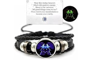 Ashopfun Zodiac Signs Spirit Bracelet,Handmade Woven Multilayer Adjustable 12 Constellation Zodiac PU Leather Bracelets Unisex,Glow in the Dark Zodiac Jewelry Gifts For Women Men