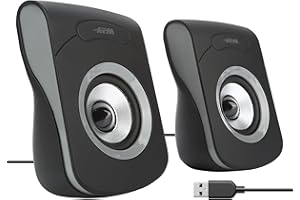 APM Enceintes Filaires USB 2.0, Duo Haut-Parleurs PC Ordinateur, Son Clair et de Qualité, Autoalimentées Via Câble USB, Volume Réglable, Sortie 6W RMS, Format Compact, Gris, 571073