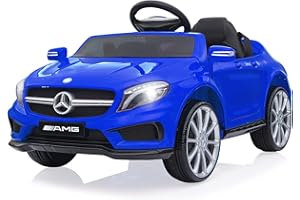 LIUFASHI 12V Kinder Elektroauto Mercedes Benz AMG mit 2,4G-Fernbedienung, Elektrofahrzeuge 2-türig mit MP3, Musik, Hupe, LED-Leuchten und 5 Punkt Sicherheitsgurt für Kinder ab 3 Jahre(Blau)