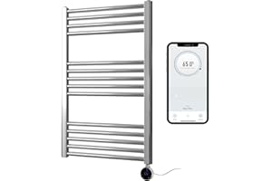 Greened House Chrome Electric Smart WiFi Controlled Heated Towel Rail 500mm W x 800mm H Flat 7 Day Programmable Timer App Compatibility
