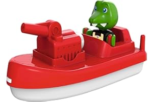 AquaPlay FireBoat 8700000273 Accessoires pour Trains d'eau ou pour la Baignoire, Bateau de Pompiers avec Sven Le Crocodile, Fonction éclaboussures d'eau, pour Enfants à partir de 3 Ans, Rouge
