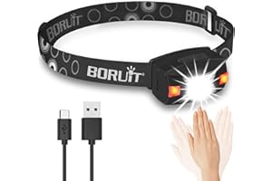 Boruit Torcia frontale con senor intelligente, Torcia frontale LED regolabile a 45 gradi, IPX6 impermeabile, faro leggero per la corsa all'aperto Jogging Pesca