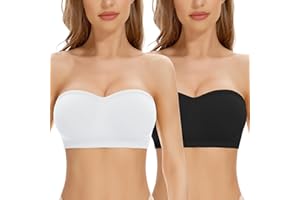Cavotor Strapless Push Up Bra for Women Bandeau Bra Padded Stay Up Non-Slip Silicone Supportive Strapless Bras for Bigger Bust Non Wired Comfort Bralette