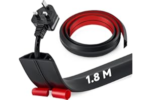 CREWORKS 1.8 m Floor Cord Cover, 3 Channel Cable Cover with Self-Adhesive Baking, Extension Cord Cable Protector, Flexible PVC Duct Wire Cable Management for Homes Offices Garages, Black
