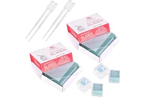 BUOSHUO 100 unidades de portaobjetos para microscopio prelimpiados, 76 x 25 mm, y 200 unidades de cubiertas para microscopio de 20 x 20 mm, con cuentagotas
