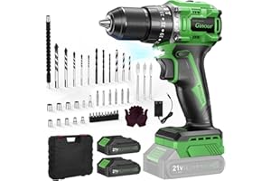Ginour Taladro Percutor a Bateria sin escobillas, 21V Atornillador con 2x2Ah Baterías compatible con Makita 18V, 50Nm, 47 Accesorios, 23+3 Par, 2 Velocidad Destornillador Electrico con función impacto