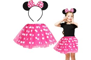 CAPANEUS Deguisement Mouse Enfant,Costume de Souris pour Fille avec Bandeau& Tutu,Pour Accessoire Carnaval Costume,Vetement Fête Anniversaire-Rouge&Rose