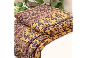 VANJOROY Bohemian Sofa Large Throw Blanket with Tassels, 100% Handwoven Cotton Knitted Armchair Throw for Seater,Settees,Couch and Bed (90 * 180CM)…