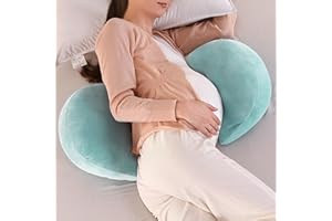 WQU Schwangerschaftskissen, Mutterschaftskissen zum Schlafen, Schwangerschaftskissen, Unterstützung für Rücken, Bauch, Hüfte, Beine für Schwangere Frauen, abnehmbar und verstellbar mit Kissenbezug